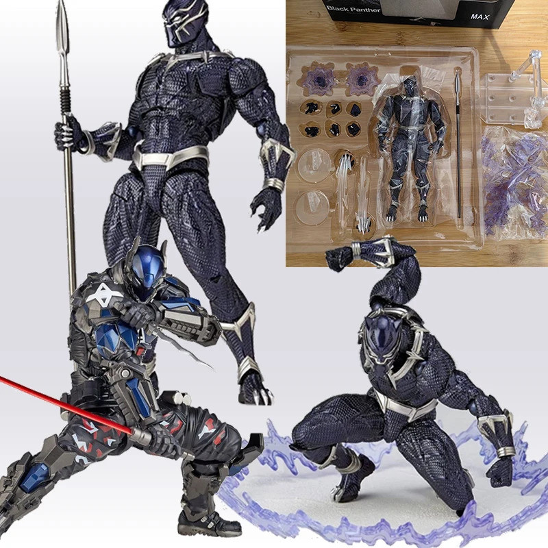 Revoltech Yamaguchi Black Panther รูป Batman Arkham Action Figure King of Wakanda Batman Knight อะนิ