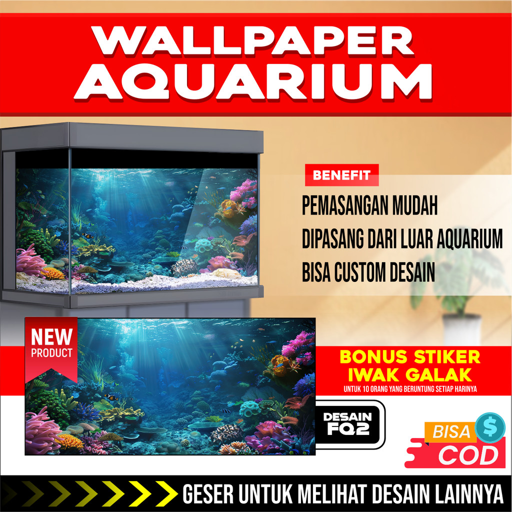 3D REAR AQUARIUM BACKGROUND WALLPAPER สติกเกอร์ด้านล่างซีเมนต์รูป FQ2