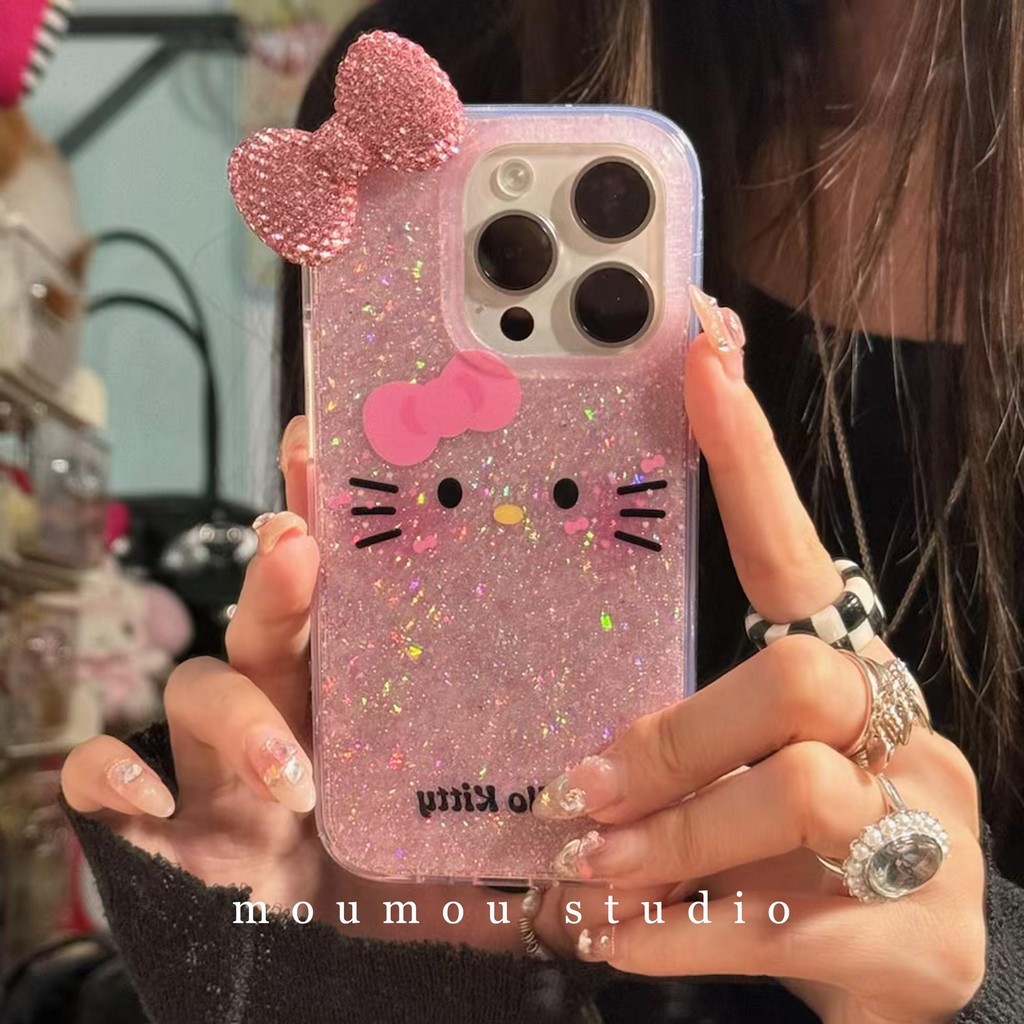 Huiwanju glitter emoji cat สําหรับ iPhone16promax เคสโทรศัพท์ 15 เคสป้องกัน 1413 สาว