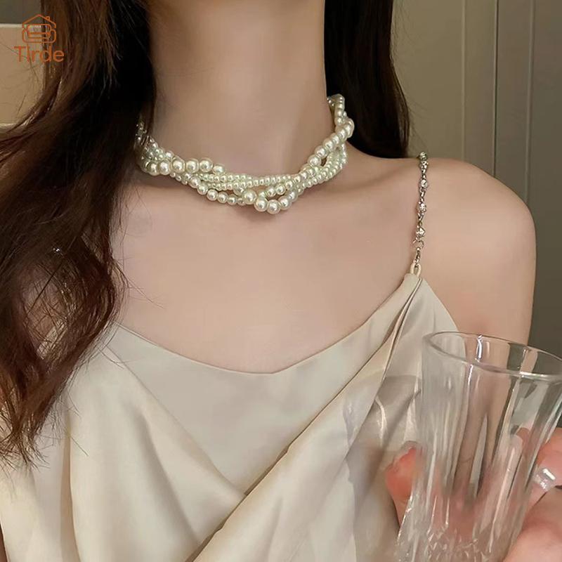 Tirde twining pearl สร้อยคอChokerสําหรับผู้หญิงเรขาคณิตสร้อยคองานแต่งงานเจ้าสาวเครื่องประดับอุปกรณ์เ