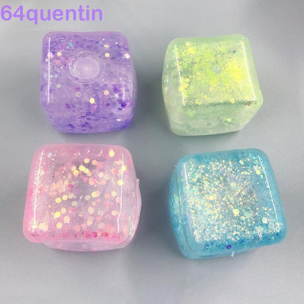 QUENTIN สีสันจําลองเต้าหู้ Fidget ของเล่น, Polar Light จําลองเต้าหู้โปร่งใส Cube Fidget ของเล่น, ก้อนน้ําแข็งขนาดเล็ก TPR Block Glitter ก้อนน้ําแข็งขนาดเล็ก Fidget ของเล่นเด็กของขวัญ