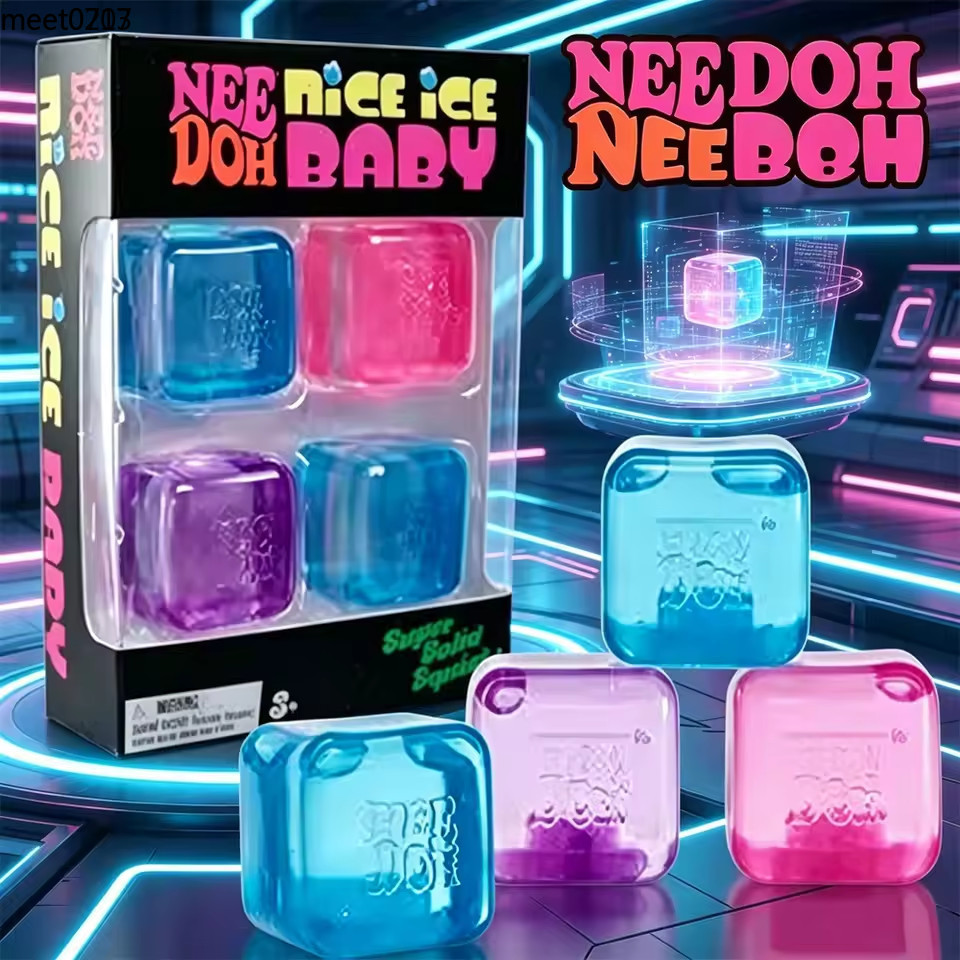 4PCS Mini NeeDoh Swirl Nice Cube Gumdrop Fidget ของเล่น Super Solid Squishy ของเล่น