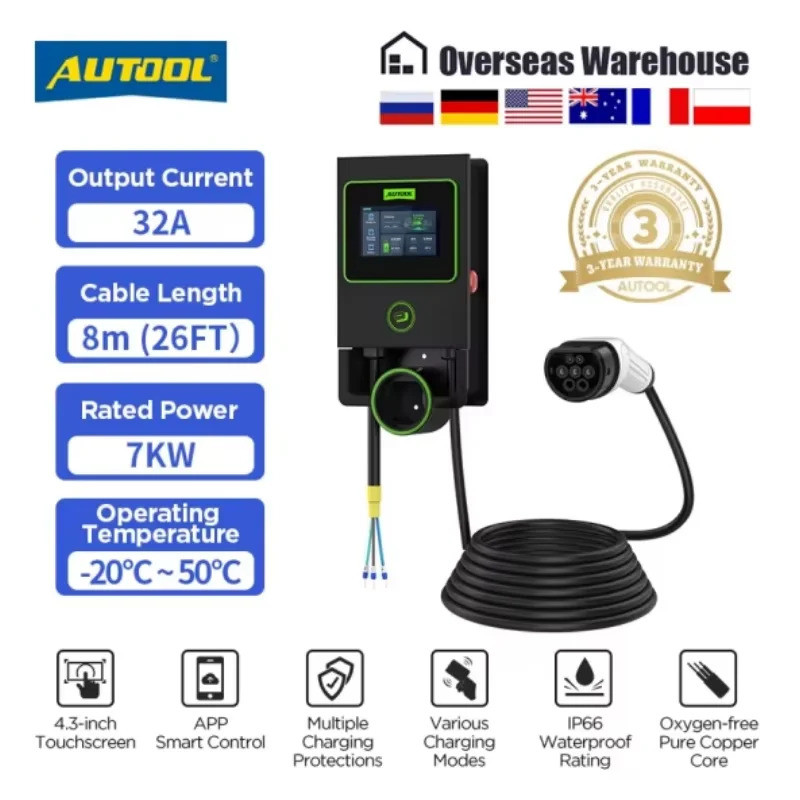 AUTOOL C701 EV สถานีชาร์จรถยนต์ไฟฟ้า 7KW 32A Charger APP สมาร์ทควบคุมกล่องชาร์จ Charger สําหรับรถยนต
