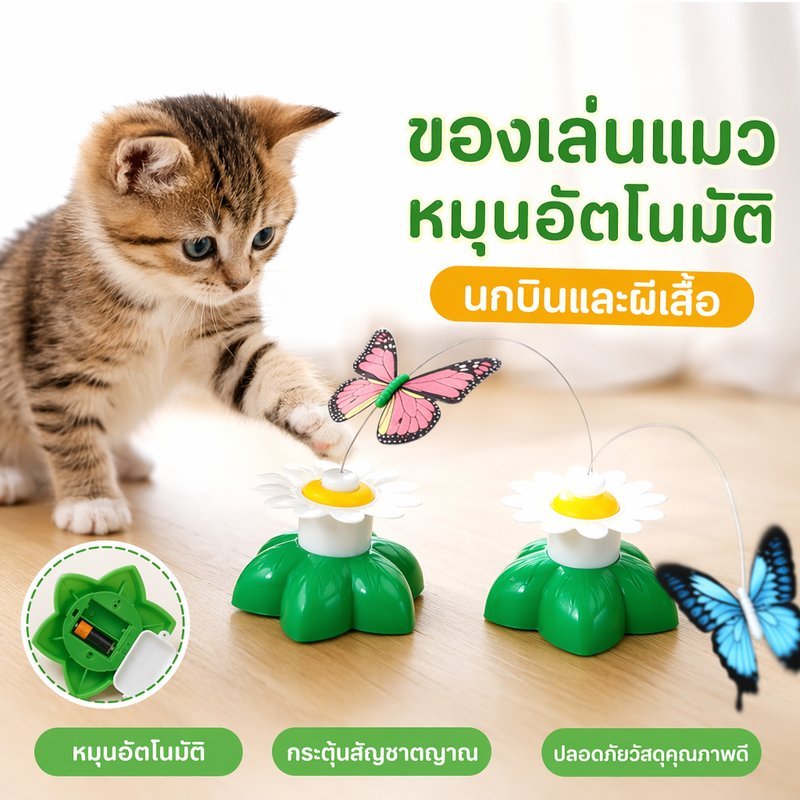 ของเล่นแมวไฟฟ้า ของเล่นแมวอัตโนมัติ ของเล่นแมวหมุน ของเล่นแมวโต้ตอบ แมวล่าเหยื่อ หมุนเงียบ