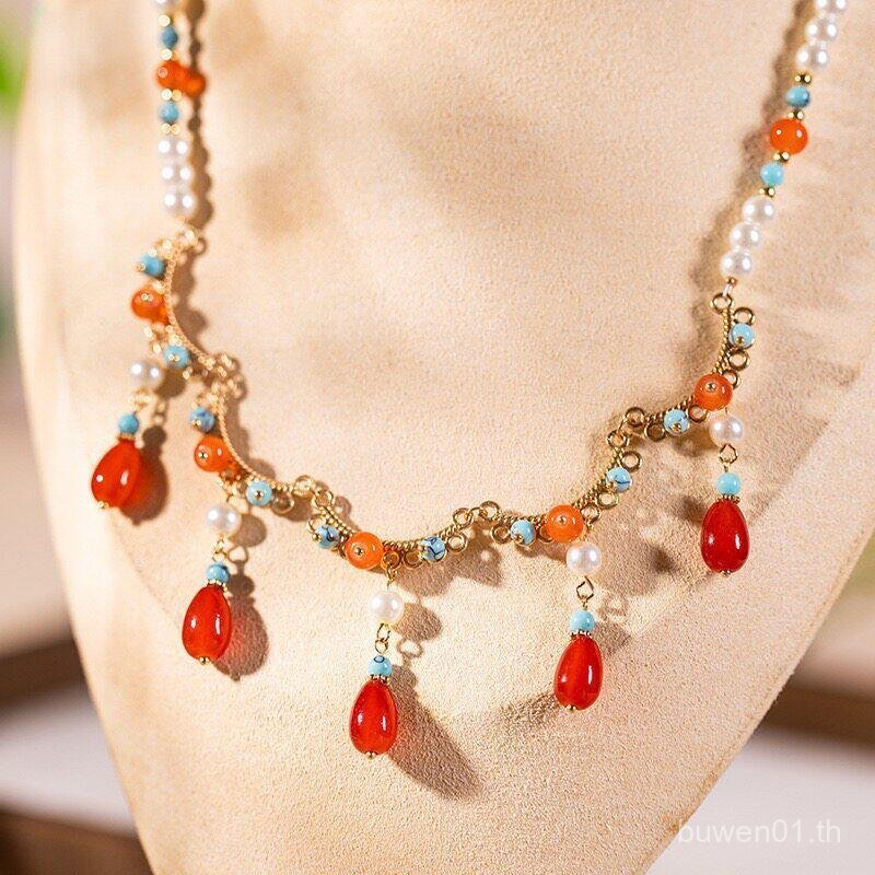 Qianshan สีแดง Hanfu สไตล์โบราณ Yingluo สร้อยคอใหม่สไตล์จีนสไตล์จีนอุปกรณ์เสริม Tan ปกเพลง Made All-