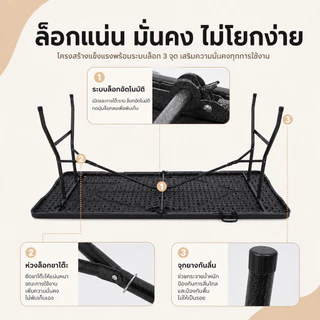 WTHB โต๊ะพับอเนกประสงค์ โต๊ะพับพกพา รับน้ำหนักได้ 500KG พับเก็บง่าย พกพาสะดวก ใช้ขายของตลาดนัด แคมป์ปิ้ง ปิกนิค