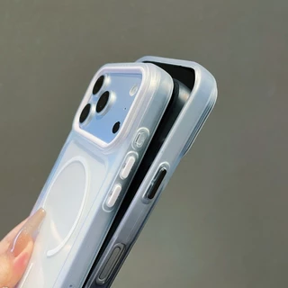Clear Gradient Antiสีเหลืองเคสโทรศัพท์แม่เหล็กสําหรับiPhone 11 12 13 14 15 16 17 Pro Max 17Air Soft Border TPU Anti Scratchโปร่งใสปกหลังกันกระแทกปลอก