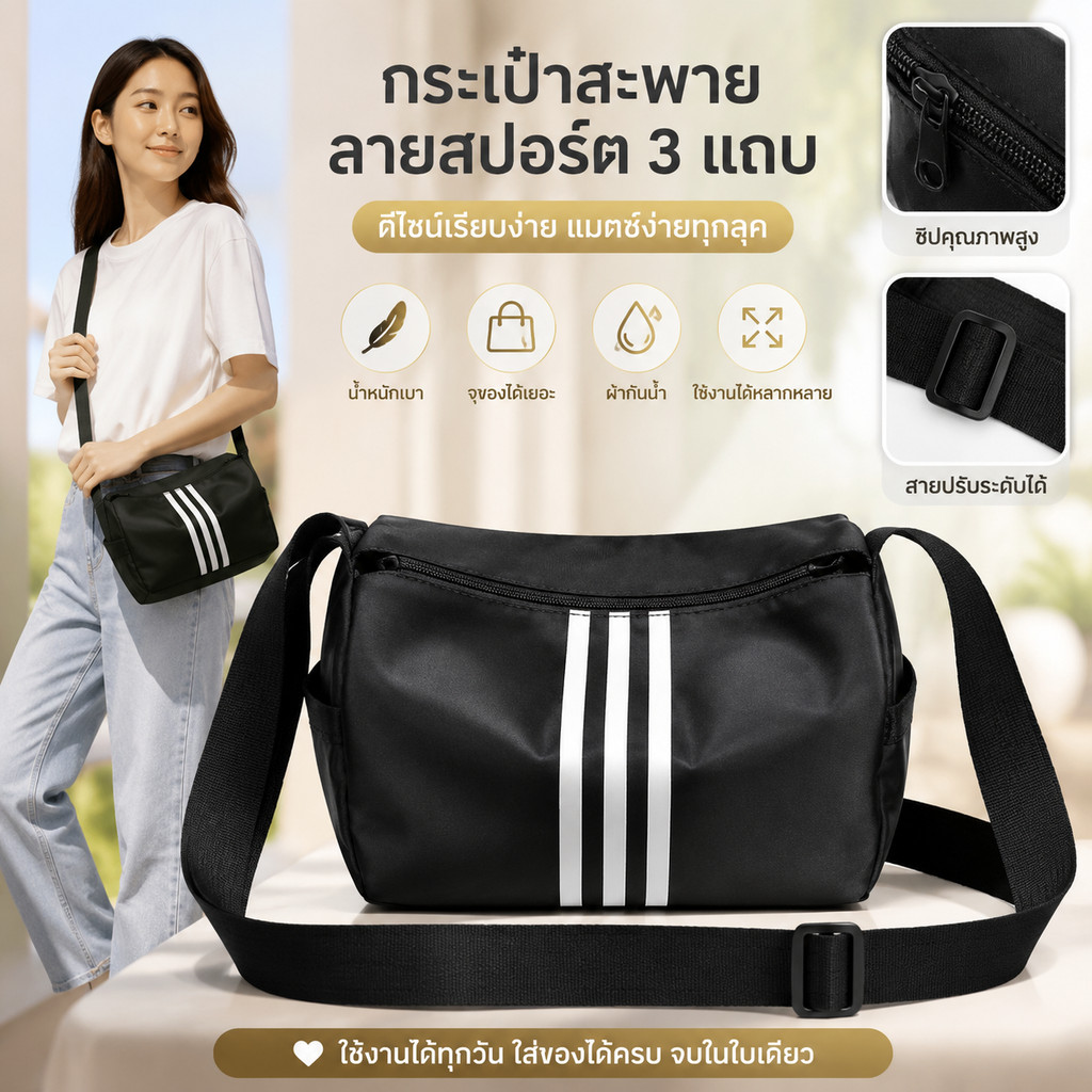 【มีสินค้าพร้อมส่ง】กระเป๋าสะพายไหล่ ผ้าหนา ใส่ของได้เยอะ เหมาะเที่ยว-ทำงานผู้หญิง