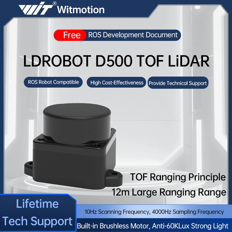 LDROBOT D500 D800 ชุดเชิงเส้น DTOF เลเซอร์เรดาร์ Lidar Scanner 360° 30000Lux 5000Hz รองรับ ROS1 ROS2