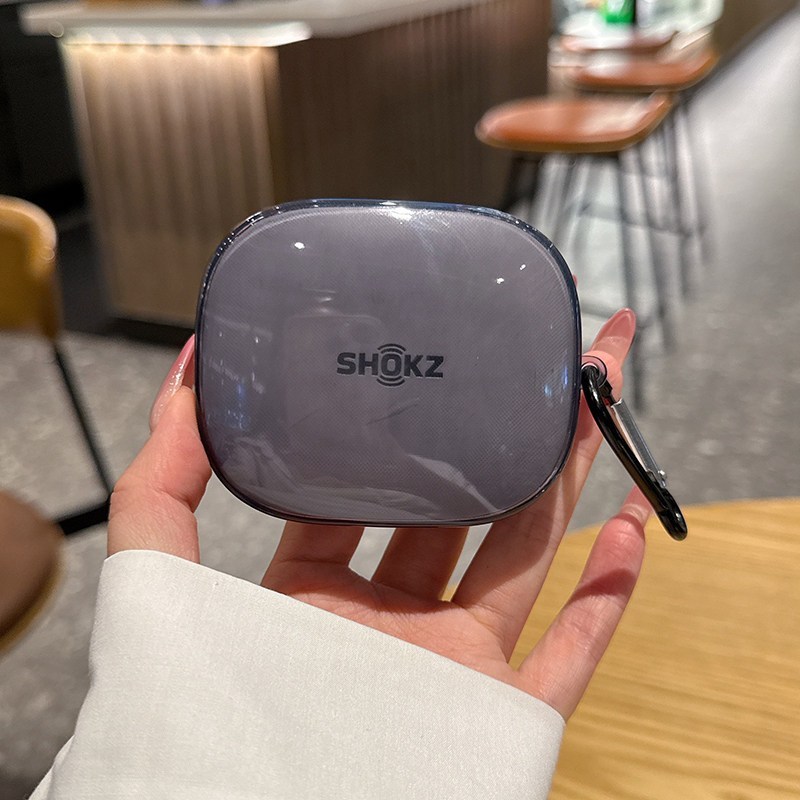 เคสสีดําใสสําหรับหูฟัง Shokz OpenFit Pro, ฝาครอบป้องกันโปร่งใสกันกระแทกพร้อมคาราบิเนอร์, ปลอกหูฟัง TPU แบบนุ่มป้องกันรอยขีดข่วนสําหรับ Shokz OpenFit Pro