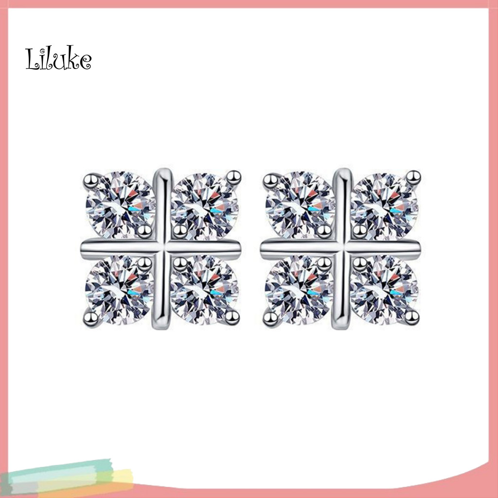 LK ต่างหูน้ําหนักเบาต่างหูผู้หญิง 1 คู่ Four-leaf Clover ต่างหูสตั๊ด Micro-setting High Clarity Cubi
