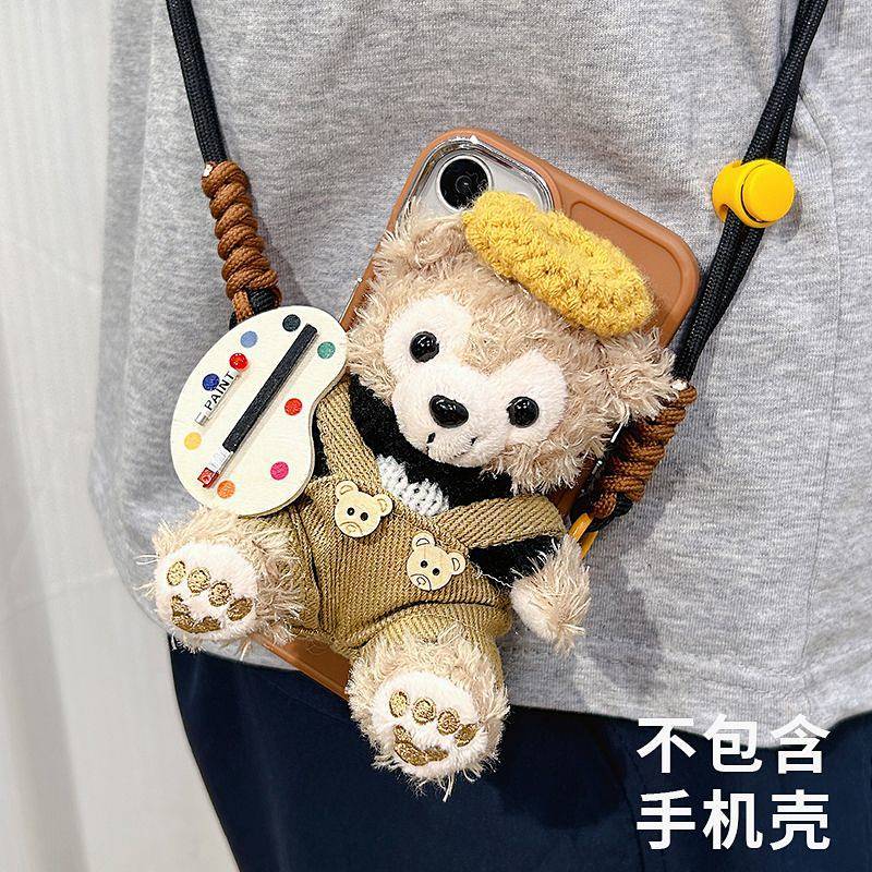 Mobile Phone Back Splint Crossbody Rope Traffic Police Bear Cute Cartoon Doll Pendant Lanyard Halter