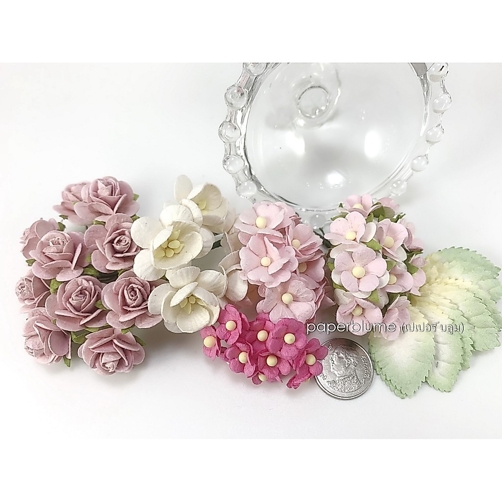 เซ็ท DIY  รวม 60 ดอกจิ๋วและเล็ก ดอกไม้กระดาษสา งานประดิษฐ์ งานแต่ง Mulberry Paper Flowers (W1 )