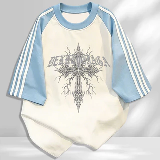 【จัดส่งจากกรุงเทพฯ】LABZAA เสื้อยืดแขนสั้นคอกลม✨วินเทจฟอกน้ำ ลวดลายแฟชั่น Oversized ระบายอากาศ YG4604