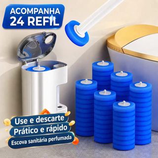 Escova Descartável para Vaso Sanitário com Refil e Suporte de Parede