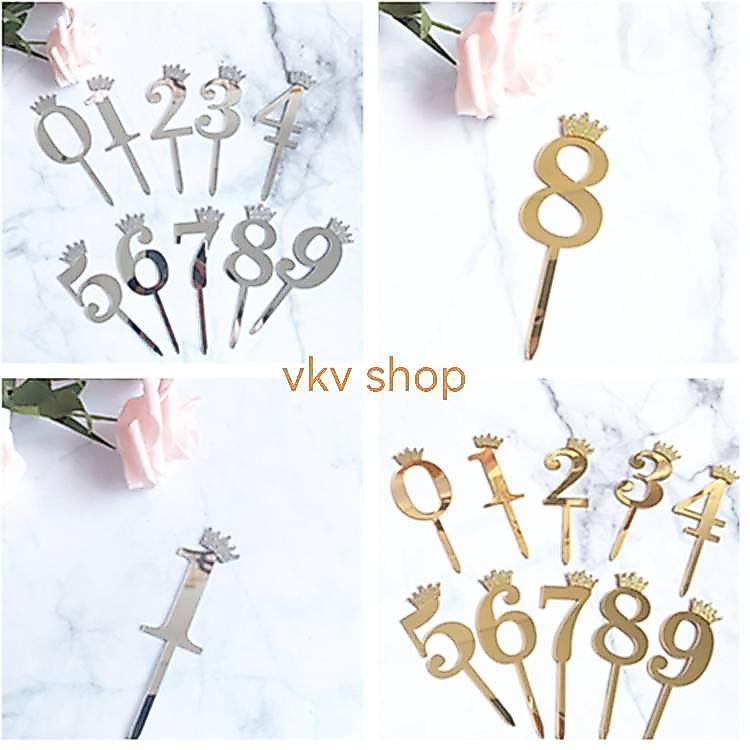 ป้ายปักเค้ก ป้ายอะคริลิค สีเงินและสีทอง ตัวเลข 0-9 สําหรับตกแต่งเค้กวันเกิด 🇹🇭 🚚พร้อมส่งในไทย🚚 🇹🇭