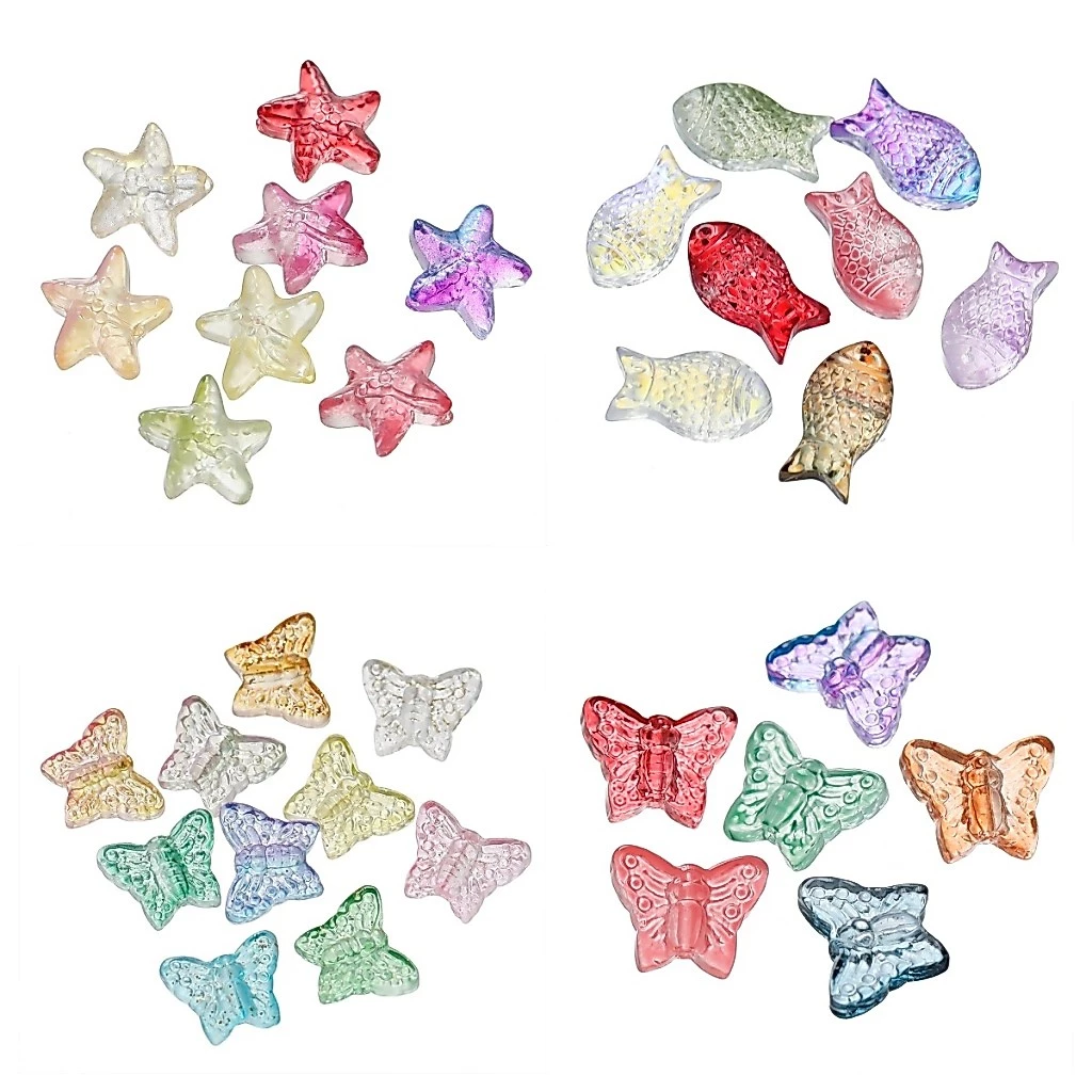 ลูกปัดปลาดาว/ผีเสื้อ/ปลาเล็ก 10 ชิ้น สีสันสดใส สำหรับ DIY เครื่องประดับ