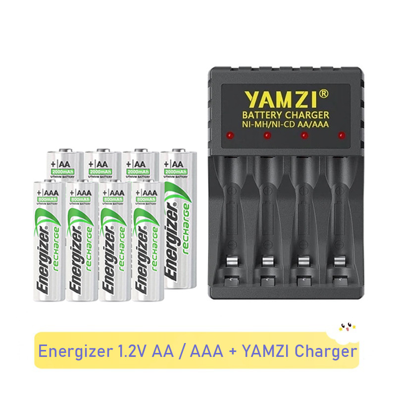 Energizer 1.2V AA 2000mAh / AAA 800mAh Ni-MH แบตเตอรี่ชาร์จพร้อม YAMZI ChargerBlack