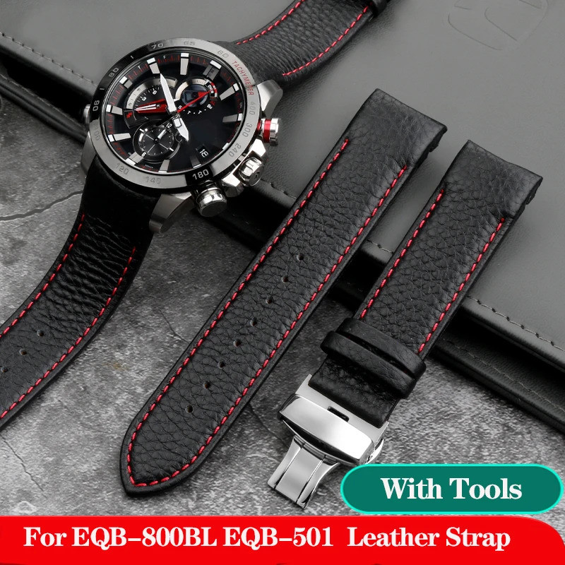 22 มม.โค้งสายนาฬิกาหนังแท้สําหรับ C-asio EQB-800BL EQB-501 EQB-900 EDIFICE/EQB-500 ยางกันน้ํานาฬิกาช