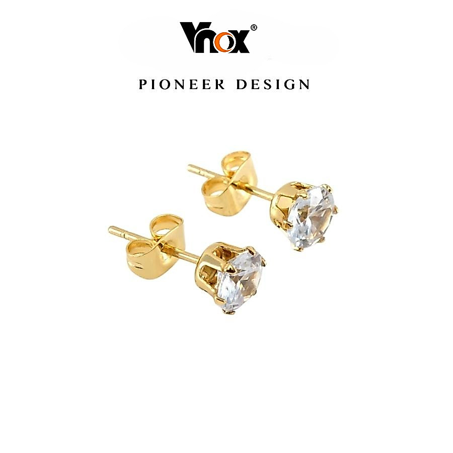 Vnox Zircon ต่างหูสตั๊ดสําหรับผู้หญิงทองสแตนเลส Hypoallergenic Di Kumukupas Hindi Kinakalawang ประกายเพชรต่างหู Minimali