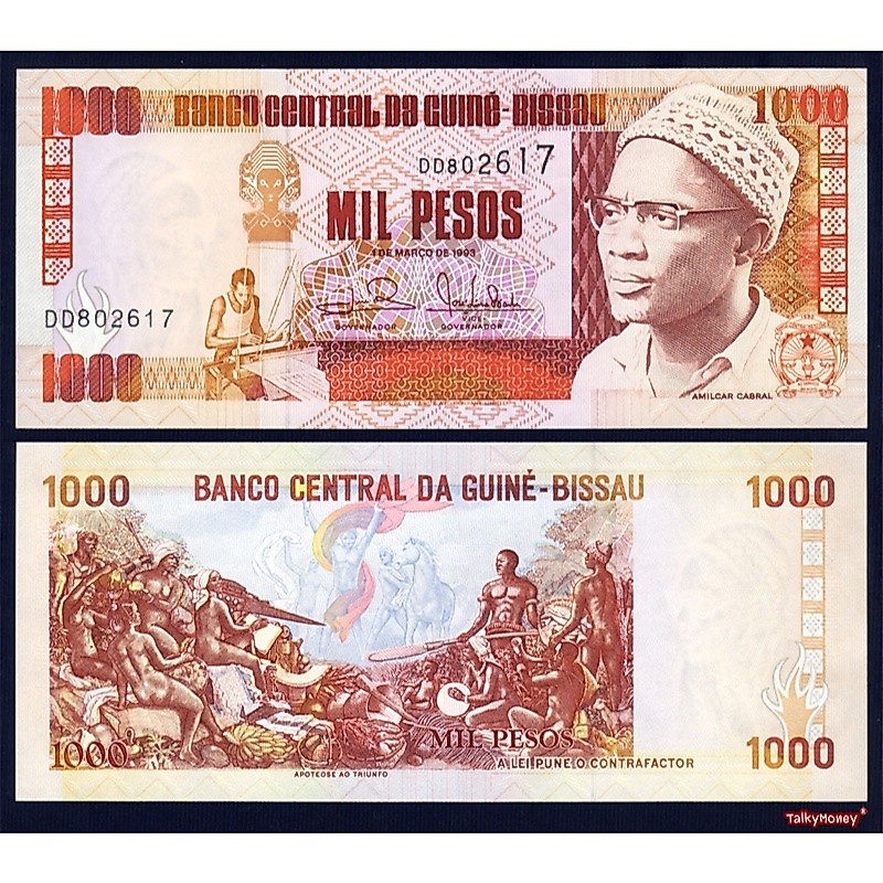 กินี-บิสเซา Guinea-Bissau 1000 เปโซ ปี 1993 P-13b สภาพใหม่เอี่ยม ไม่ผ่านใช้ สำหรับสะสมและเป็นที่ระลึก