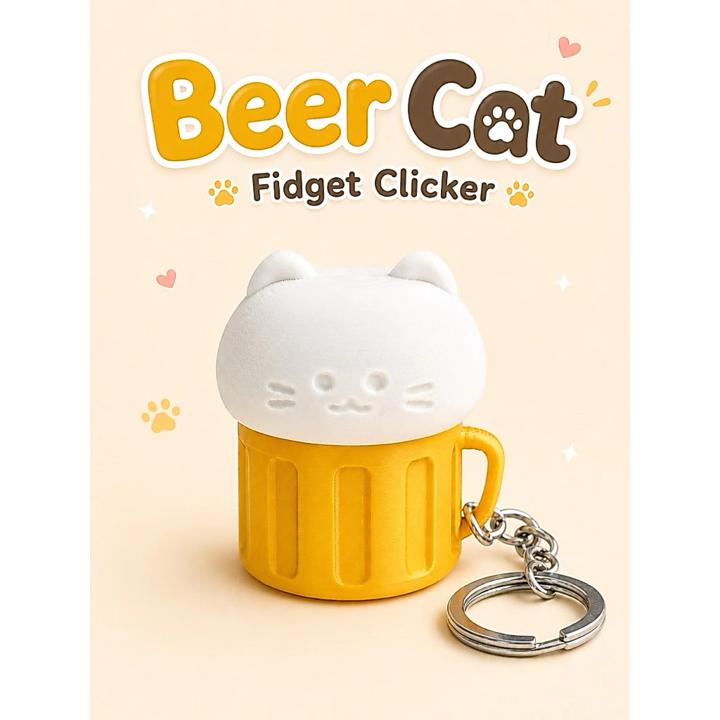 Beer Cat Fidget Clicker Keychain