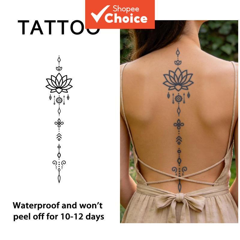 Creative Lotus Back รอยสักชั่วคราวกันน้ําติดทนนาน 7-15 วันสมุนไพรกึ่งถาวร Tattoo สําหรับแขนขากลับ