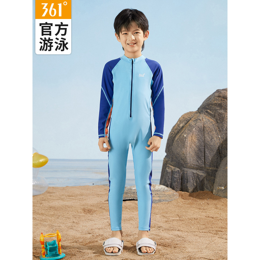 361 องศาชุดว่ายน้ําเด็ก Boy One- Piece Medium Big Boy Boy แขนยาวครีมกันแดดชุดว่ายน้ํามืออาชีพ
