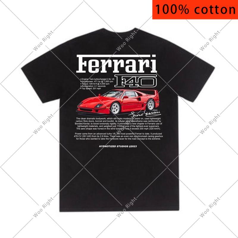 (จัดส่งตลอด 24 ชั่วโมง)Woo Right ฤดูร้อนผู้ชายผ้าฝ้ายเสื้อยืดคอกลม "Ferrari" พิมพ์แขนสั้นหลวม ๆ ด้านบน