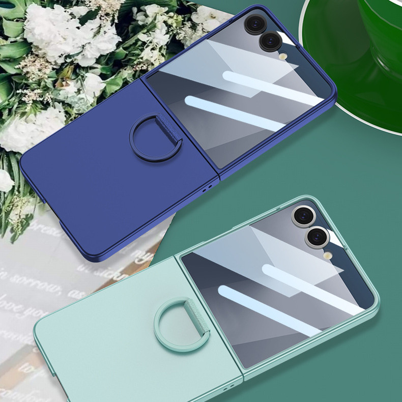 เหมาะสําหรับ Samsung Galaxy Flip 7 เคสโทรศัพท์แหวนแฟชั่นสีทึบเคส Flip7 Frosted Case Film เคสป้องกันแ