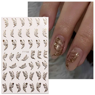 HAMA NAIL สติ๊กเกอร์ติดเล็บขายส่งผีเสื้อสีทองดอกไม้ Smile French Nail Glitter สติกเกอร์ตกแต่งเล็บ Decals เจ้าสาวงานแต่งงานเล็บ