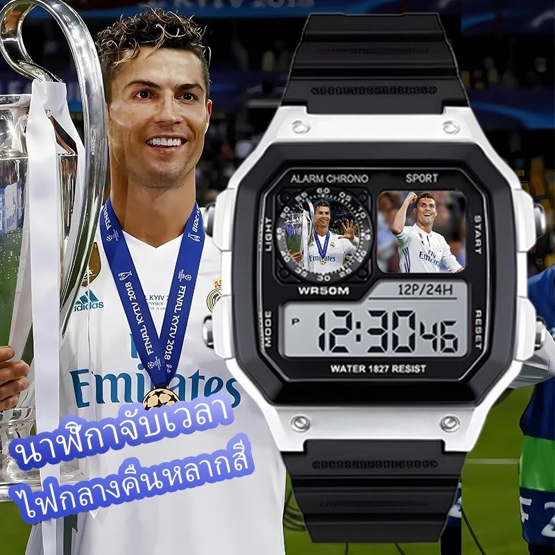 นาฬิกาอิเล็กทรอนิกส์กันน้ำของคริสเตียโน โรนัลโด้ เหมาะสำหรับเด็กผู้ชายและผู้หญิงอายุมากกว่า 3 ปี