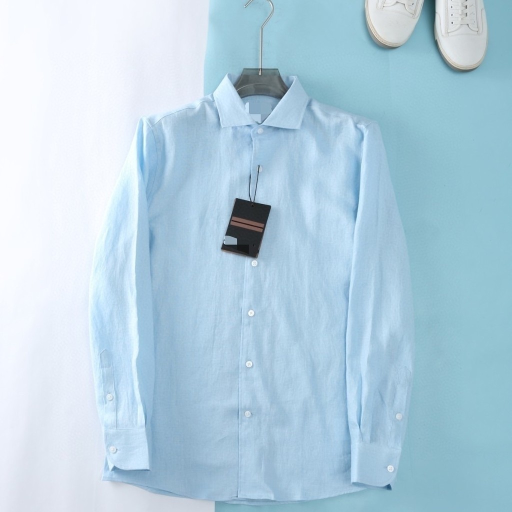 AQMI Zegna Men's Linen Shirt Long Sleeve Summer Thin Loose Cotton Linen Solid Color Casual Shirt