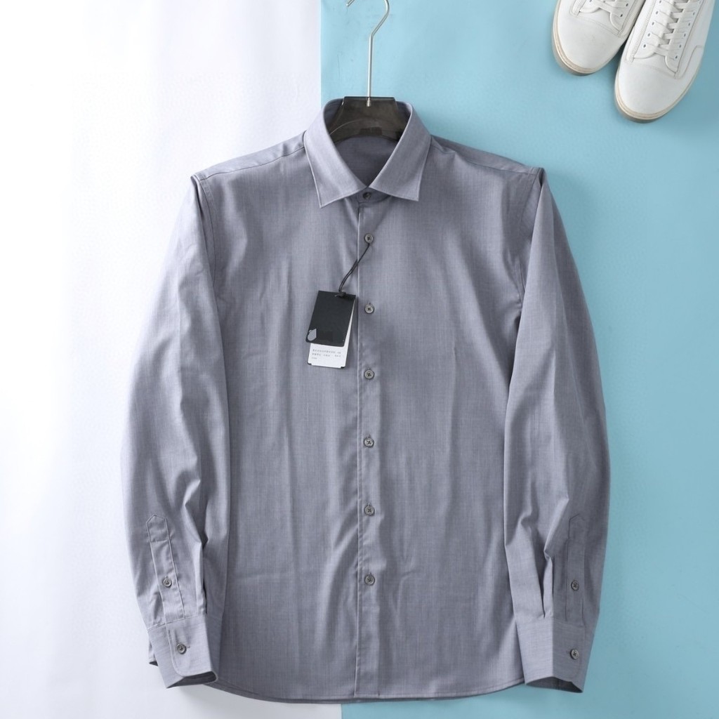LXHR Zegna Business Casual Shirt Spring New Classic Comfortable Breathable Gray Versatile Men's Shir