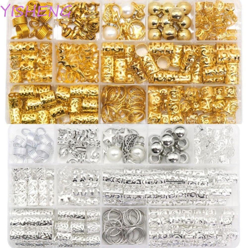 YISHENG58BS 217 ชิ้น Hollow Out แหวนผม, Dreadlocks ผม Braiding Dreadlocks ลูกปัด,อุปกรณ์เสริมผมโลหะค