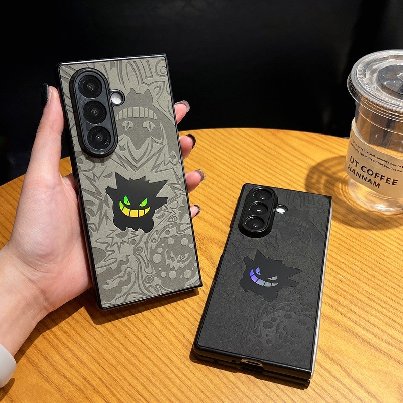 หรูหราเลเซอร์สีดํา Genger Matte หนัง PC Hard Flip สําหรับ Samsung Galaxy Z พับ 7 6 5 4 Fold4 Fold5 F