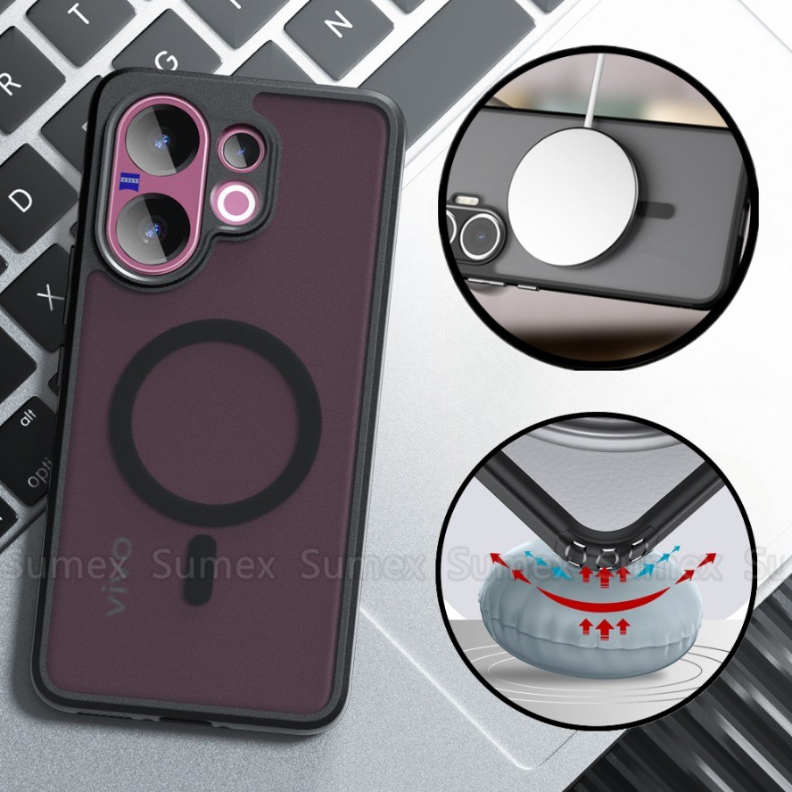 สายชาร์จแม่เหล็กเคสโทรศัพท์สําหรับVivo V60 V2511 5GคุณภาพดีกันกระแทกFrosted Matteปลอกนุ่มTPUกรอบHard