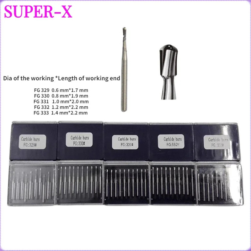 10 ชิ้น/กล่องทันตกรรมเหล็กทังสเตนคาร์ไบด์ Burs Pear Shape Bur สําหรับ Handpiece ความเร็วสูง 5 ขนาด F
