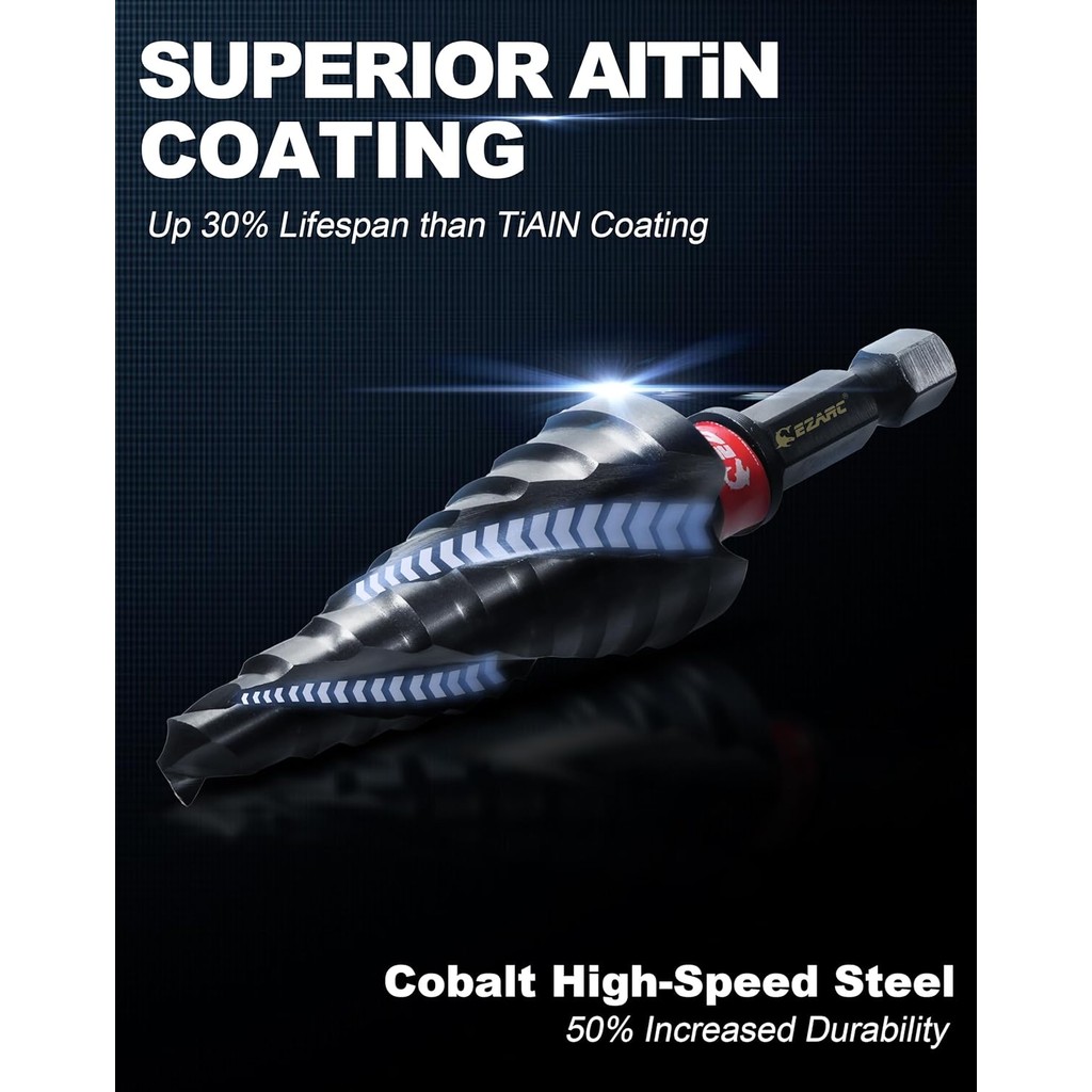 EZARC Step Drill Bit สําหรับโลหะ, M35 Cobalt Unibit Step Drill Bit ชุด 1/8 "-7/8"(3 ชิ้น) ทนต่อการสึ