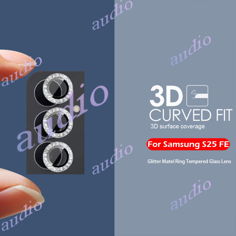 SAMSUNG สําหรับSamsung S25 FE 5G Glitterเพชรโลหะแก้วกล้องเลนส์ProtectorสําหรับSamsung Galaxy S25 FE S25FE 5G 2025 BlingเงาColofulโลหะกล้องเลนส์แหวนสําหรับSamsungS25 FE 5G