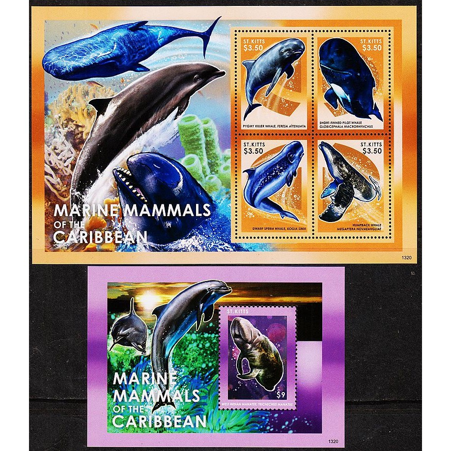 San Gitz Sea Animals Whale Stamps~Little Killer Whale, Sea Whale, Pilot Whale 2 แผ่นเล็กเต็มตั๋วใหม่