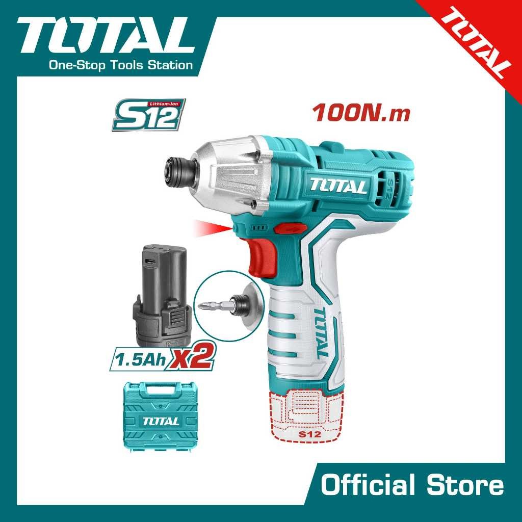 TOTAL สว่านไขควงกระแทกไร้สาย12V. /ชุด TIRLI1201