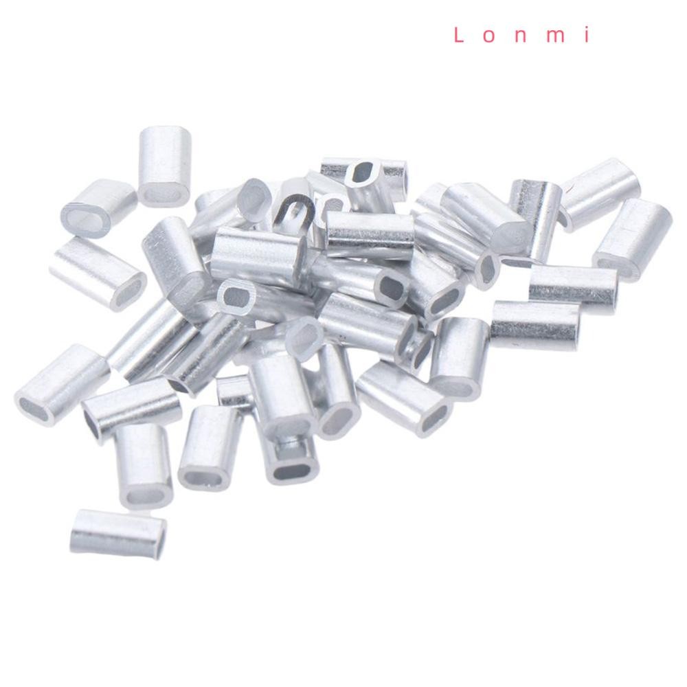 LONMI 100 ชิ้นปลอกโลหะ,อลูมิเนียมโทนเงินตกปลาลวดหลอด,ร้อน 0.8/1.0/1.2/1.5/2.0/3.0 มม.รูปไข่หลอดอลูมิเนียมคู่ตกปลา
