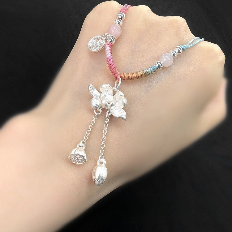 S999 เงินแท้ Retro Lotus Lotus Lotus Lotus จี้สร้อยคออุปกรณ์เสริม diy