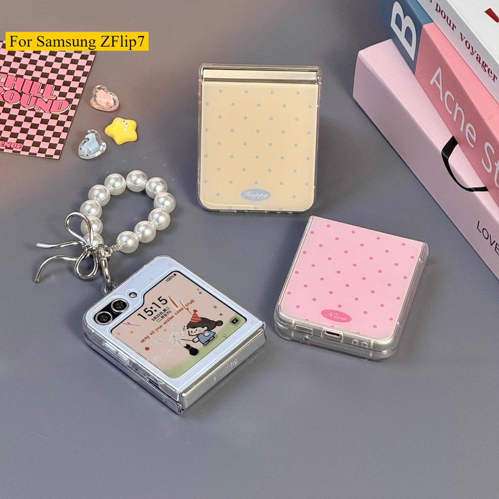 เหมาะสําหรับ Samsung Galaxy Z Flip7 5G เคสโทรศัพท์แฟชั่นลายจุด พร้อมสายคล้อง พับได้ สําหรับ Z Flip6/Z Flip5/Z Flip4/Z Flip3/N3 Flip Mix Flip