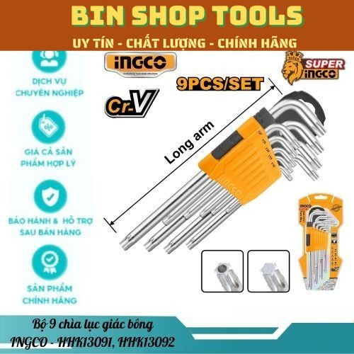 ชุดกุญแจหกเหลี่ยมผ้าฝ้าย 9 ตัว T10-T50 INGCO HHK13091/HHK13092
