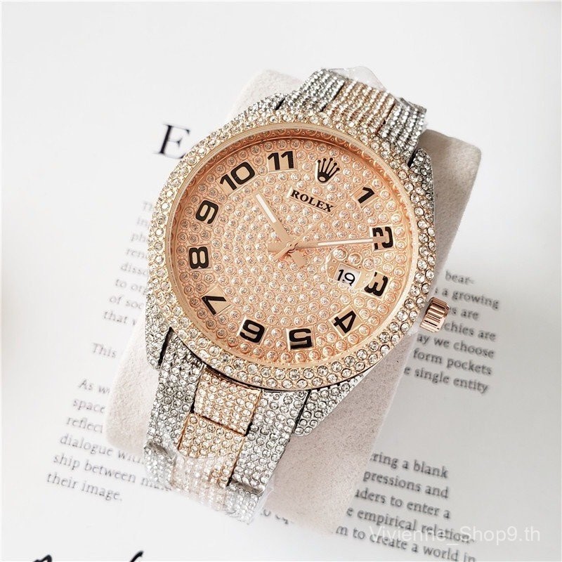 Rolex นาฬิกาข้อมือสไตล์ใหม่ควอตซ์การเคลื่อนไหวหรูหราเต็มเพชรธุรกิจ YS EXK0