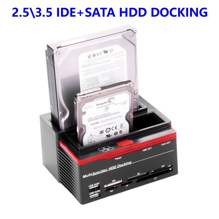2.5 "3.5 "SATA IDE HDD Docking Station Clone HDD Enclosure USB2.0 Hub MS/M2/XD/CF/SD/TF Card Reader