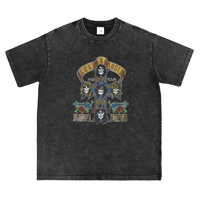 2025 ใหม่ GUNS N ROSES Rock High-Street Washed Distressed Casual Spor TVN8