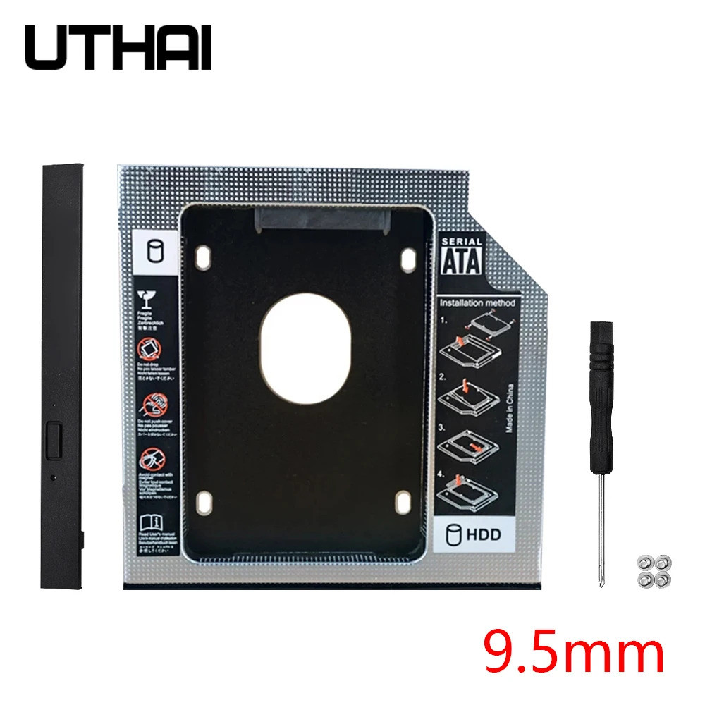 UTHAI DW95S HDD แคดดี้ 9.5 มม.อลูมิเนียม Optibay SATA 3.0 ฮาร์ดดิสก์ไดรฟ์กล่อง DVD อะแดปเตอร์ 2.5 SS